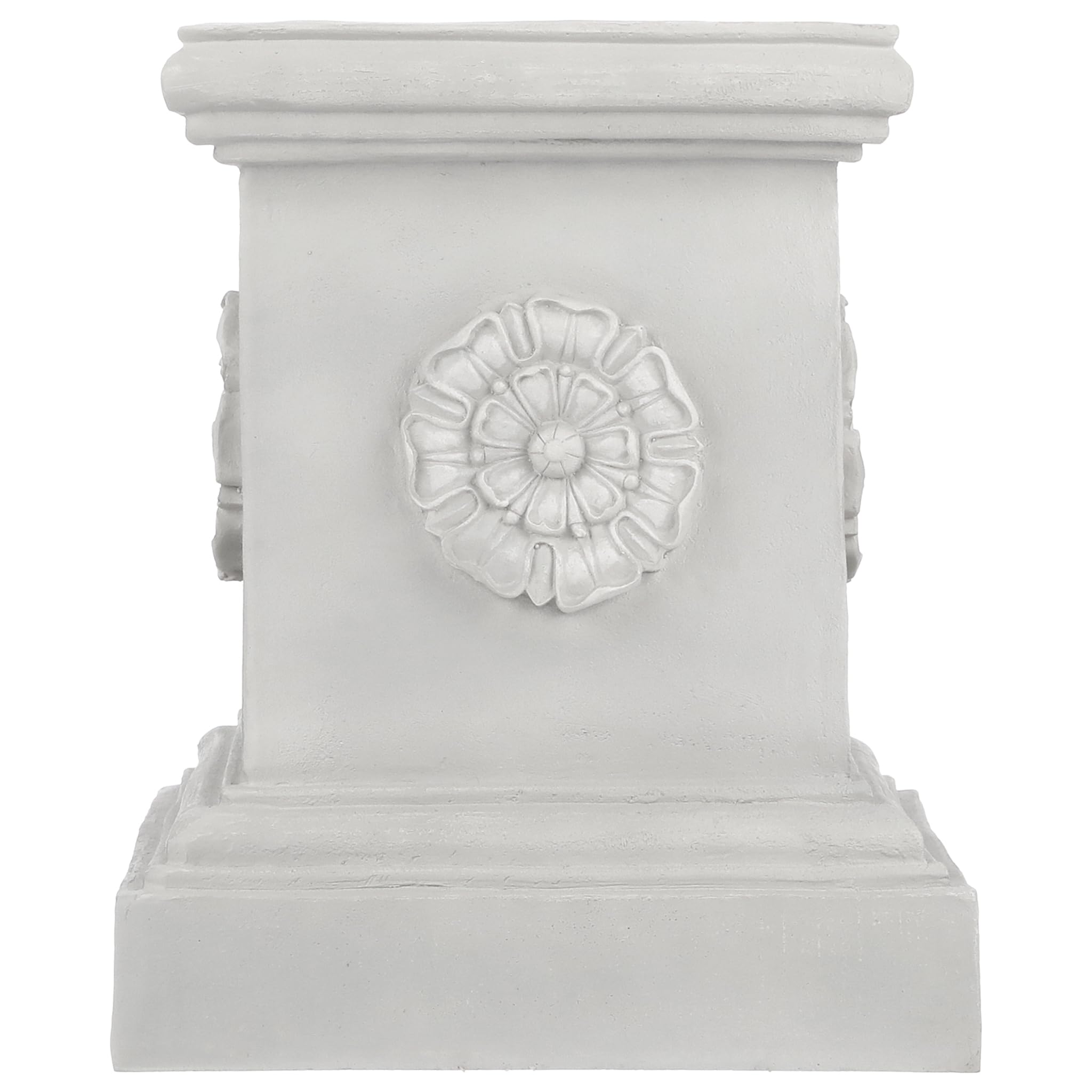 Design Toscano pedestal in garden setting elevating an urn and adding focal interest