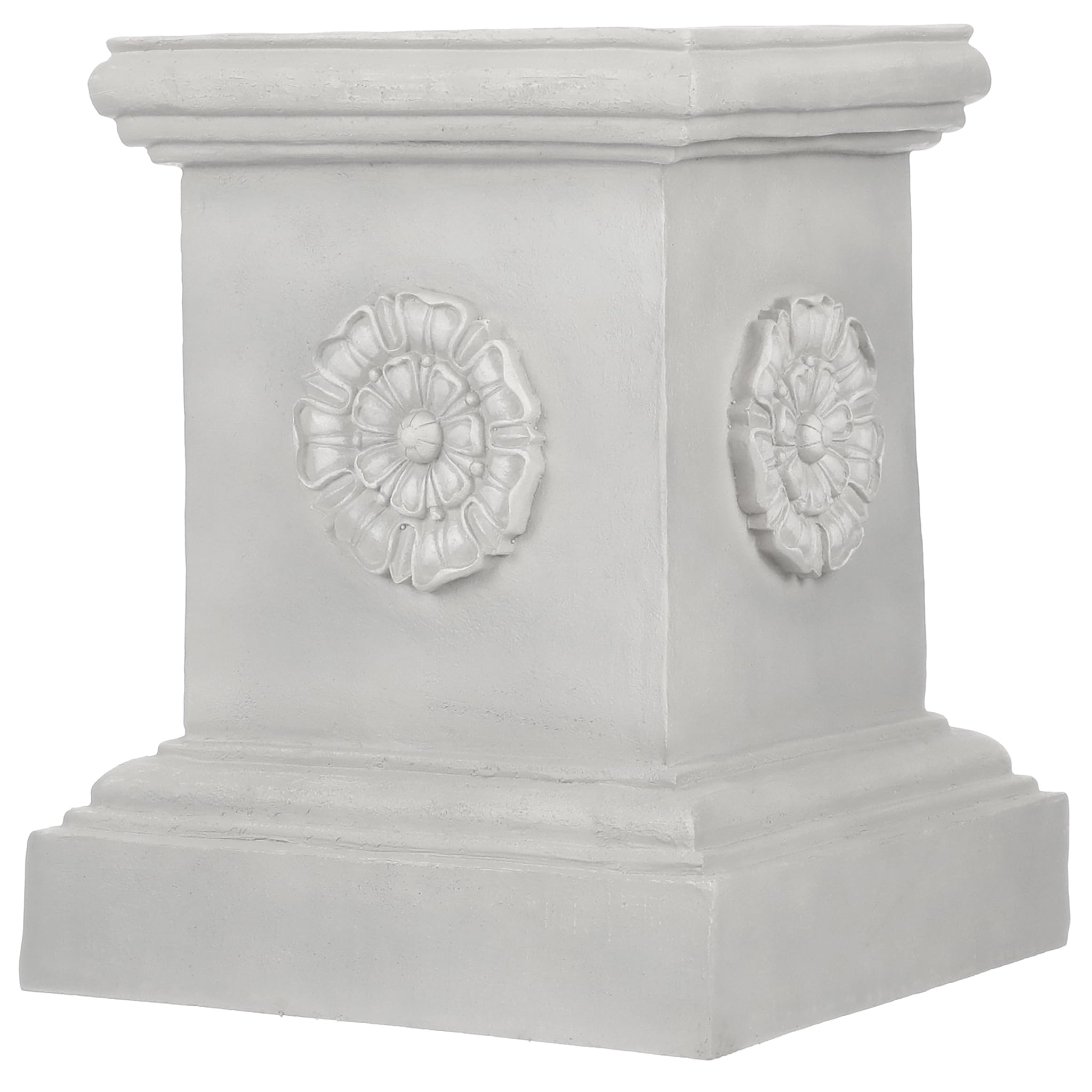Design Toscano plinth beside a chair for scale demonstrating 20.5 inch height