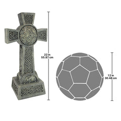 Design Toscano cross next to hand for scale illustrating 22-inch manageable memorial size