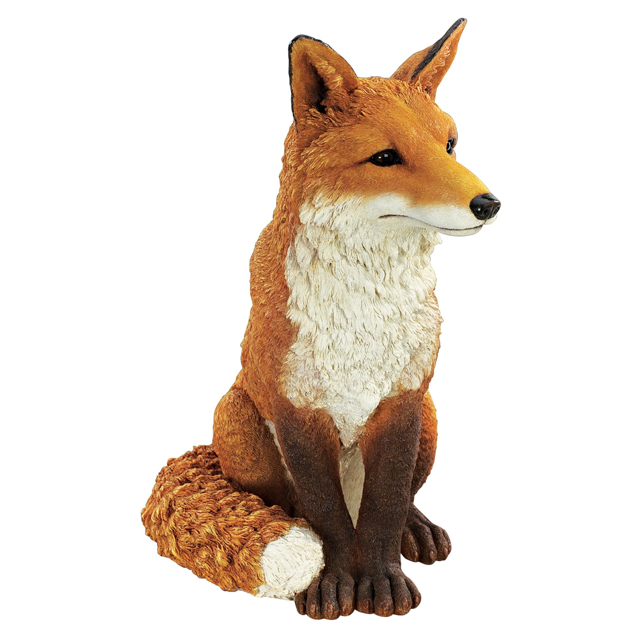 Design Toscano front view of Simon fox showing lifelike red-orange paint and posture