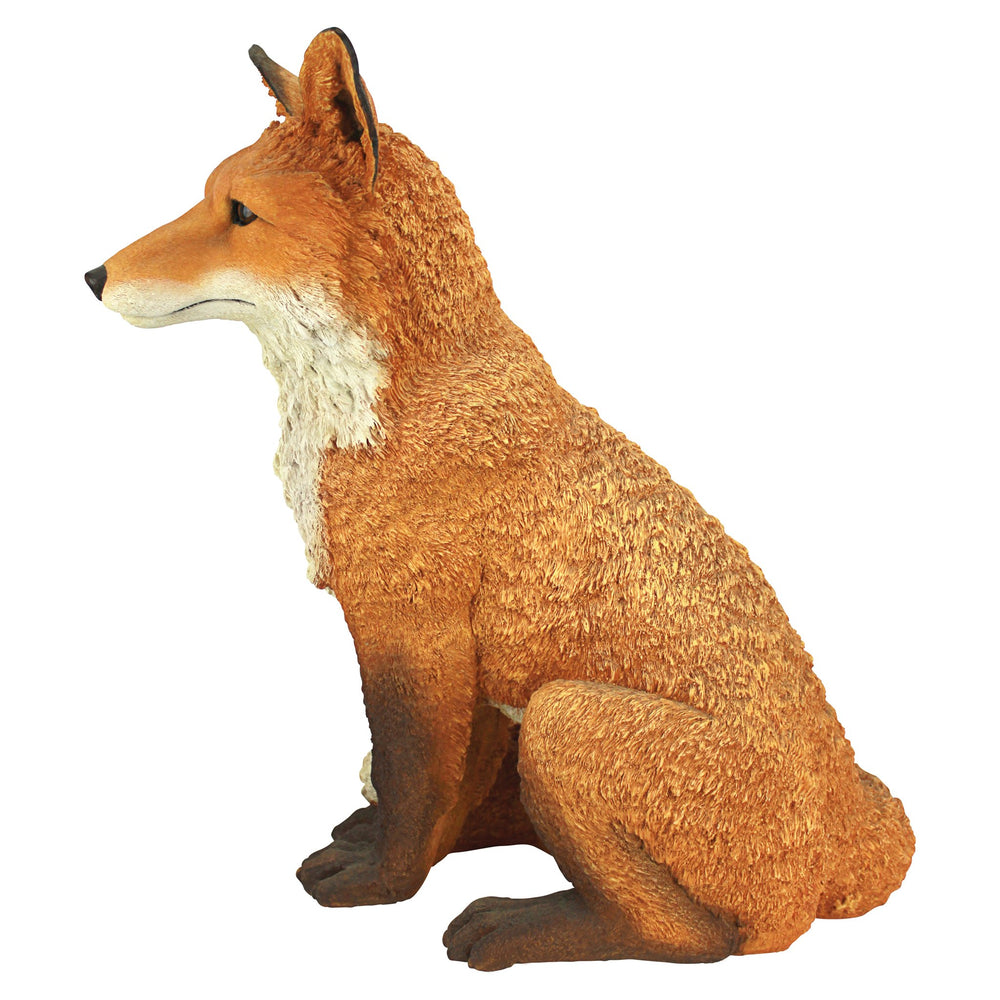 Design Toscano close-up of Simon fox white-tipped tail showing sculpted fur detail