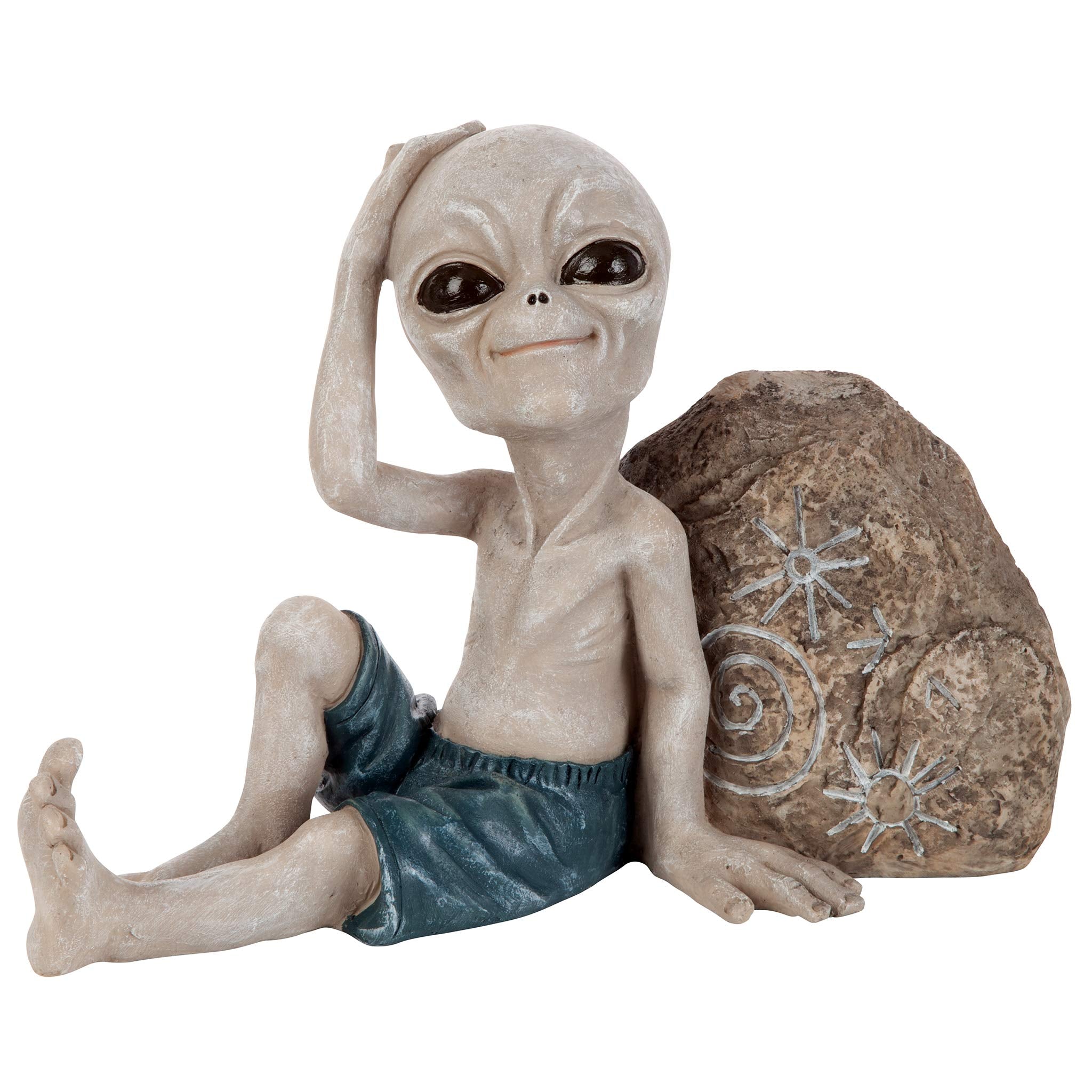 Design Toscano front view showing surfer alien statue adding quirky charm