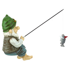 Design Toscano Ziggy fishing pole detail showing textured line and fish motif