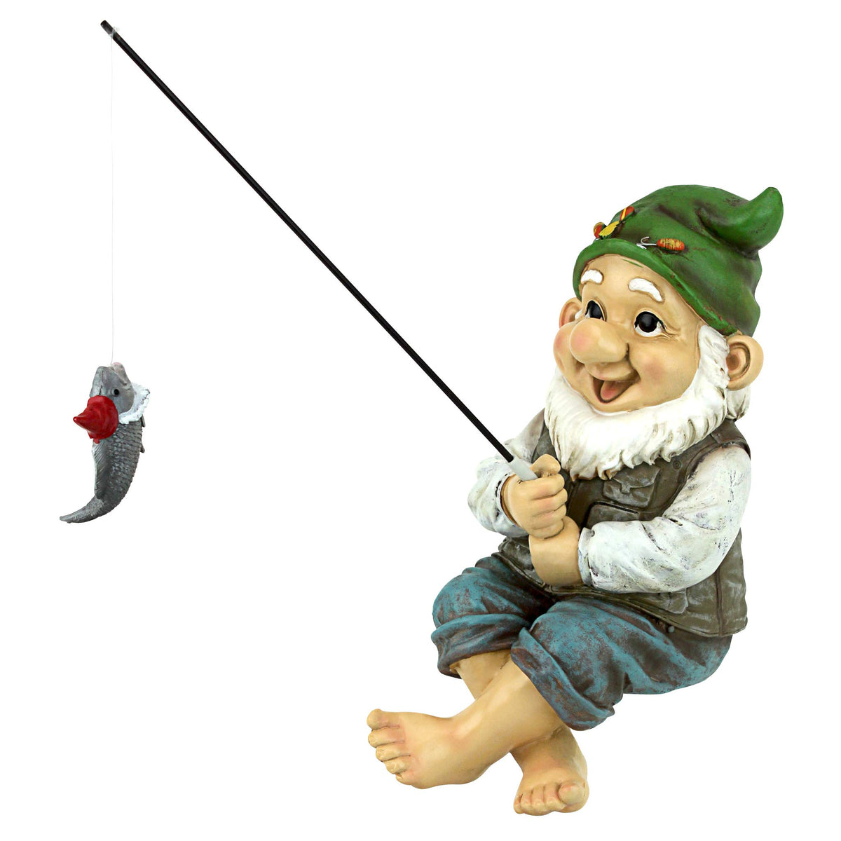 Design Toscano Ziggy front view showing full gnome and fish for friendly décor