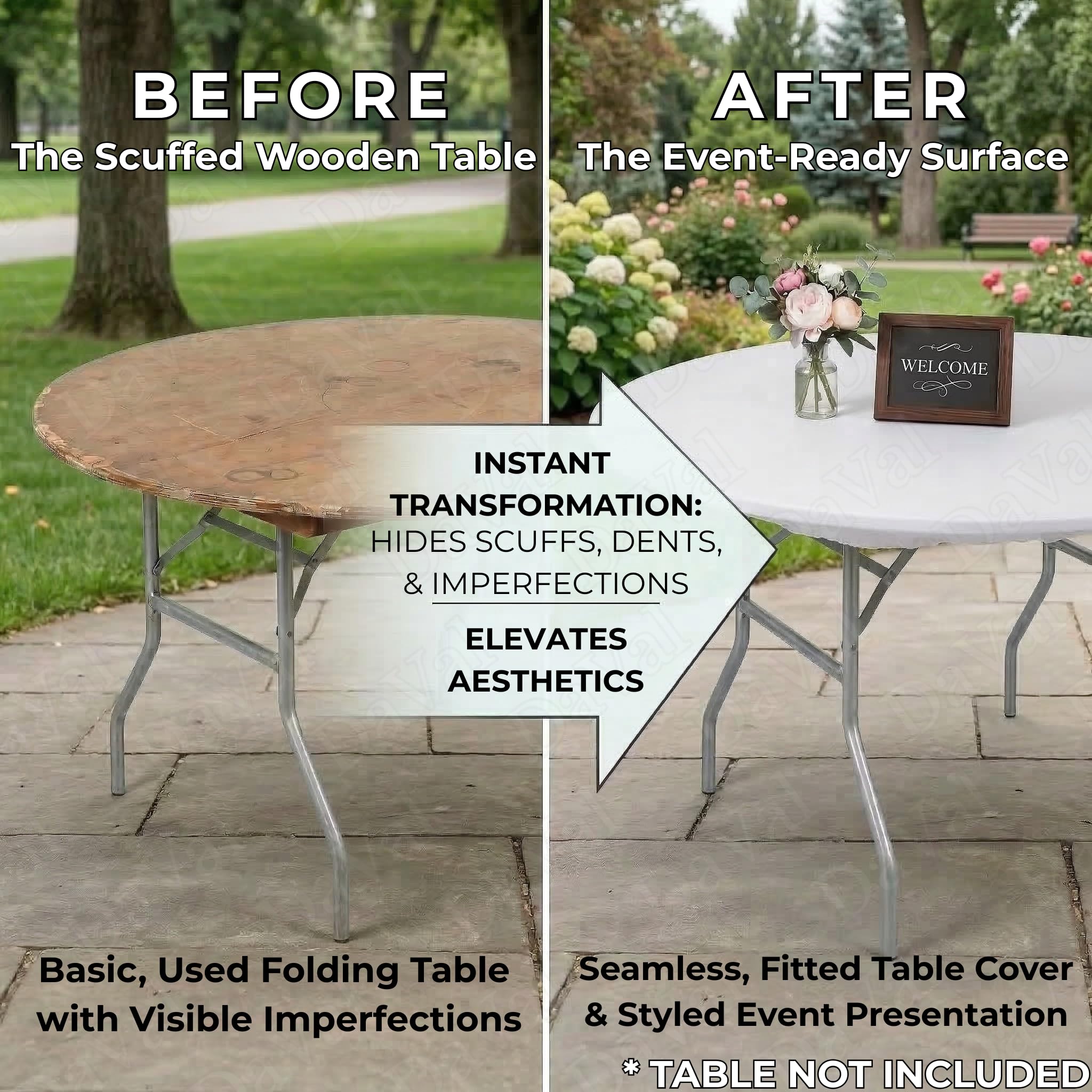 Designs by DaVal cover next to ruler showing fit for tables up to 2.5-inch edge thickness