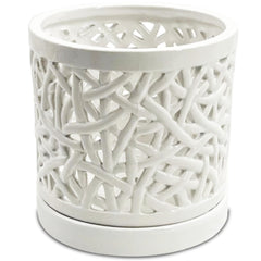 DESQUIGGLE front view of white ceramic orchid pot showing elegant silhouette and airflow benefits