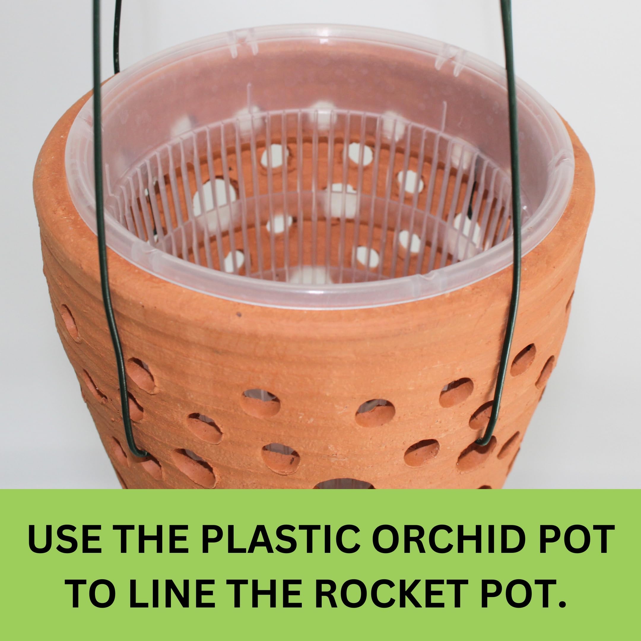 DESQUIGGLE hanging rocket with orchid illustrating space-saving decorative benefit