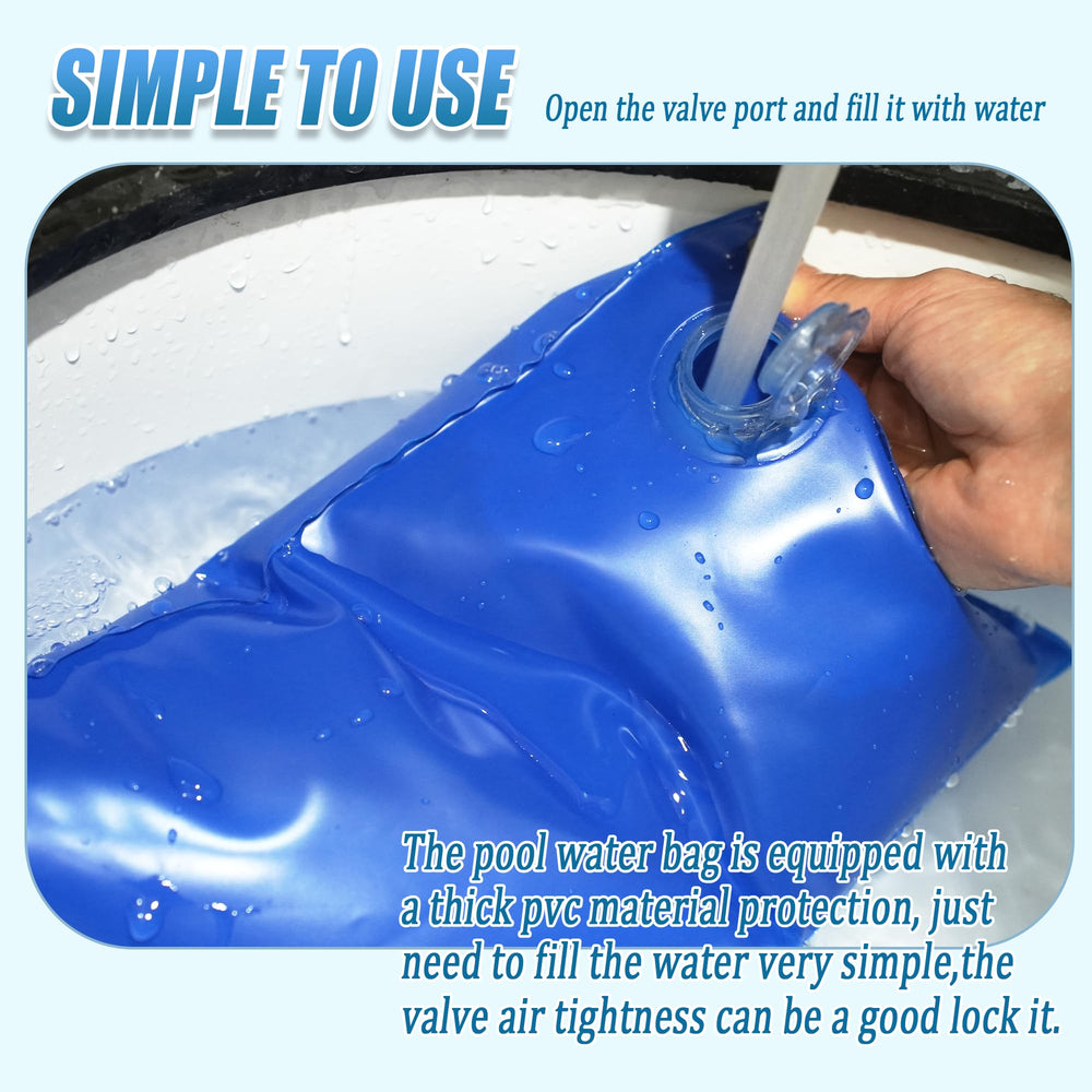 Desunqin bag next to garden hose showing wide opening for fast filling and draining