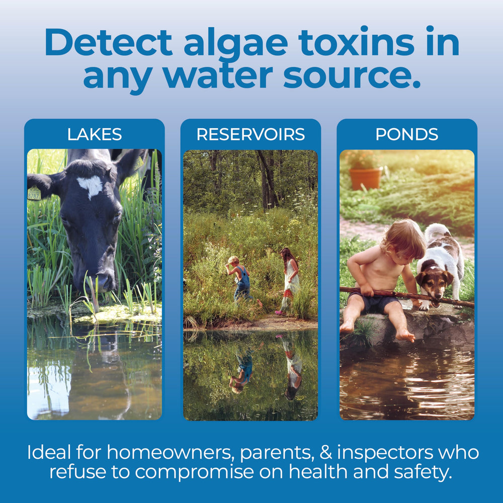 Detekt kit in use collecting pond water sample for on-site safety checking