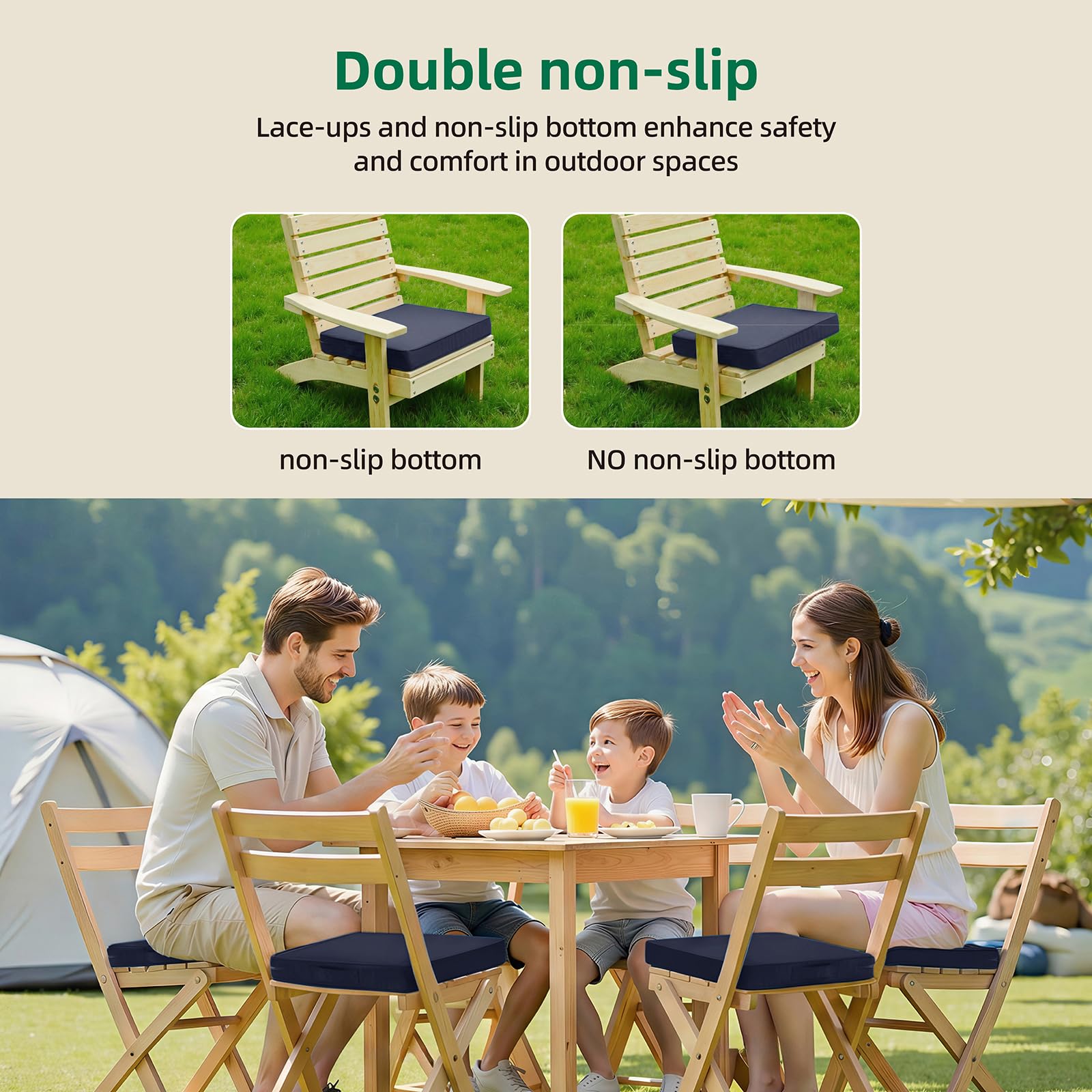 Detiblue non-slip bottom detail demonstrating stable grip on chairs