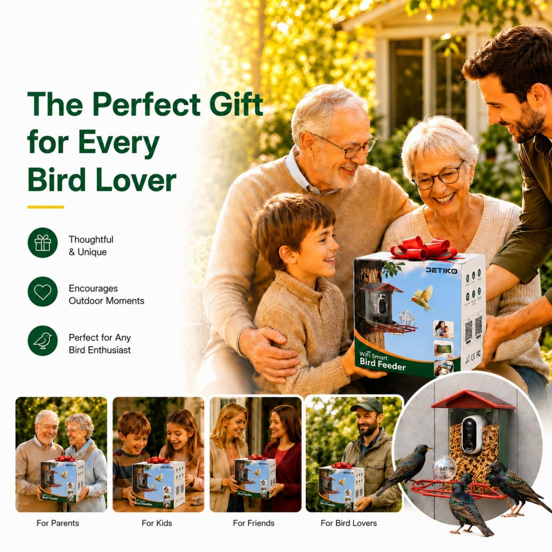 DETIKO app screenshot showing family sharing and live view benefit for multiple users