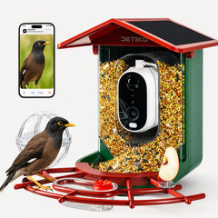 DETIKO front view showing feeder camera and clear 2K lens benefit real-time observation