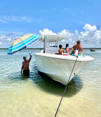 Dev Fishing front view of umbrella mount showing secure fit and stability