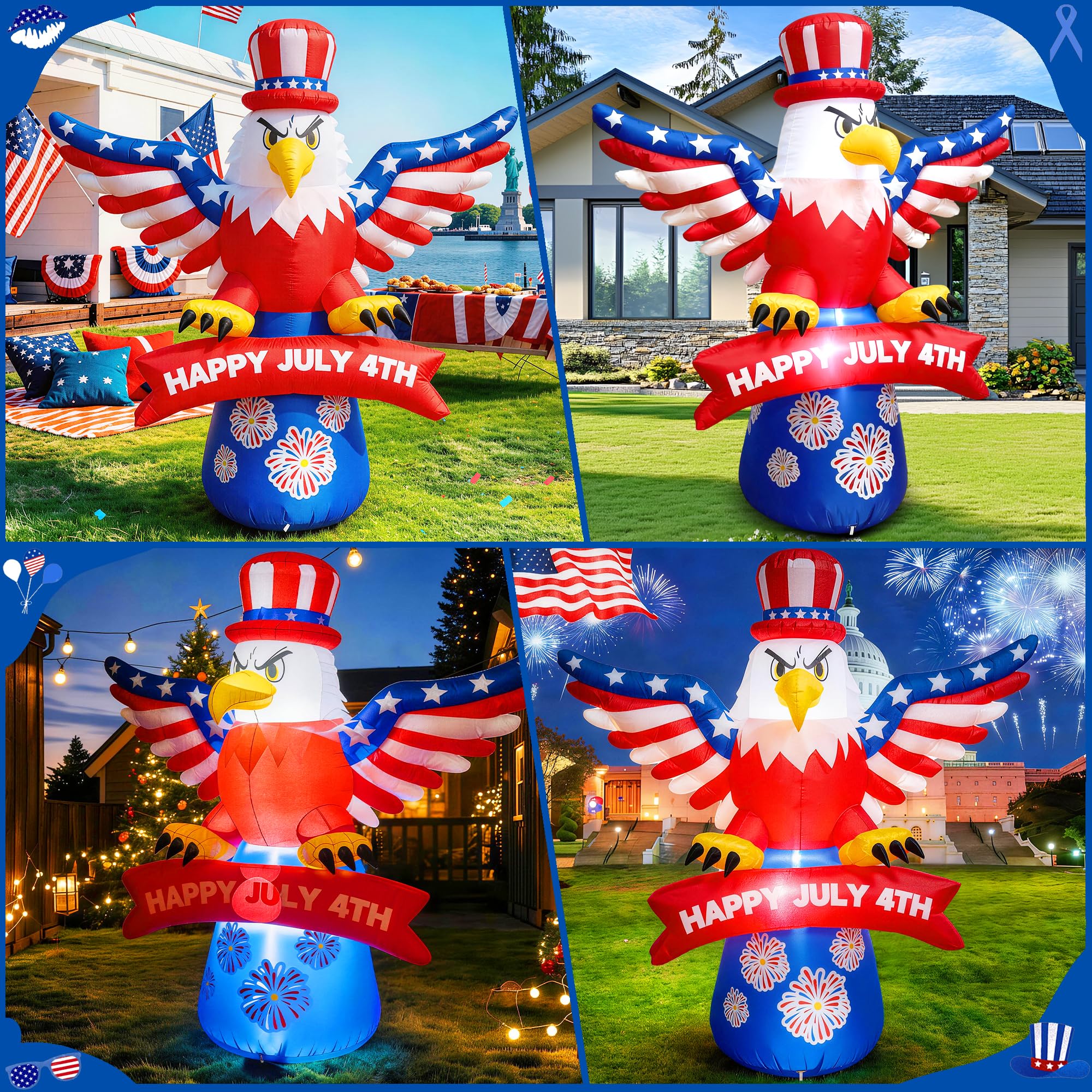 DEVONWIDE eagle on a lawn during a backyard party enhancing patriotic atmosphere