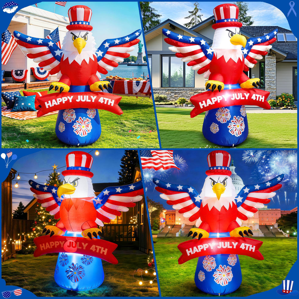 DEVONWIDE eagle on a lawn during a backyard party enhancing patriotic atmosphere