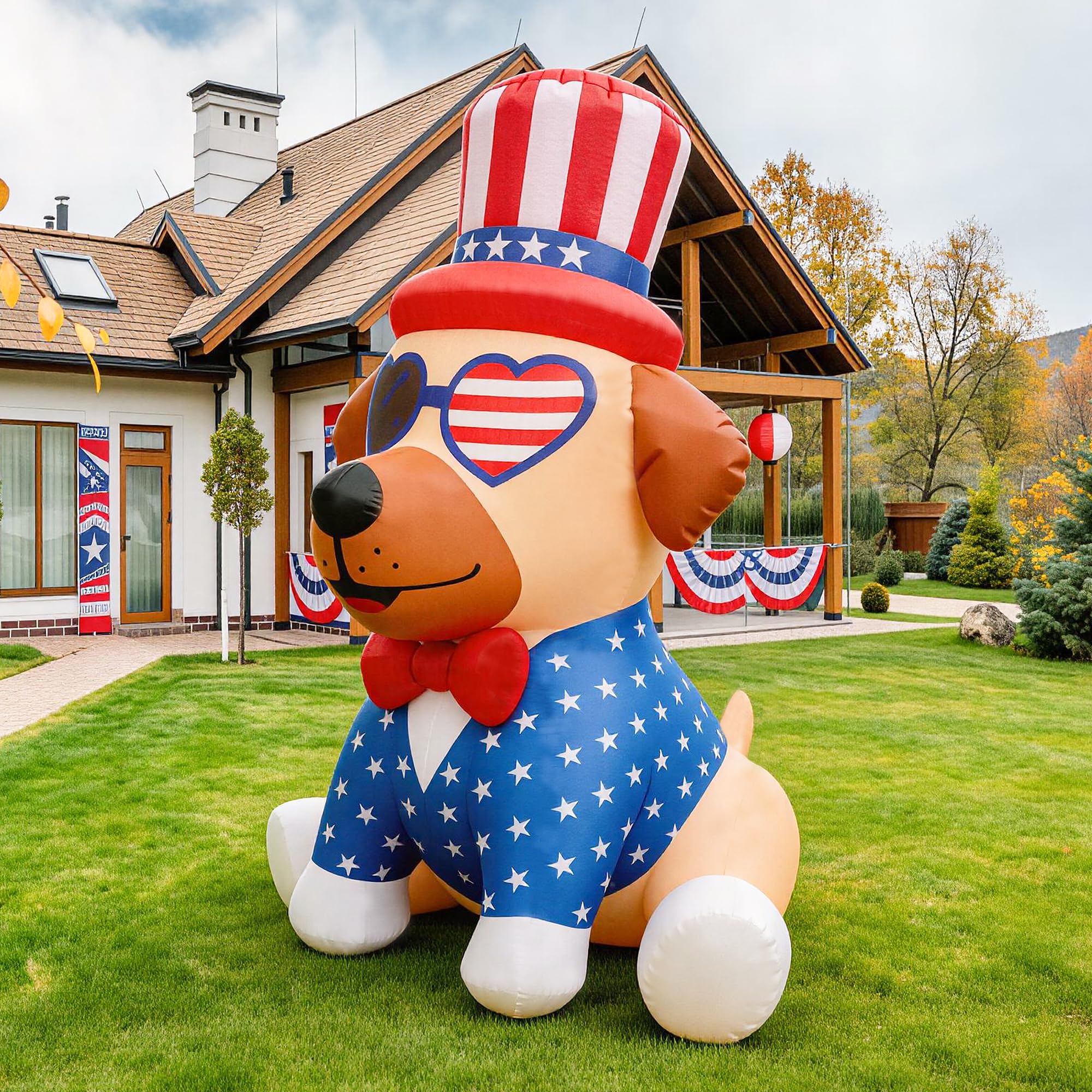 DEVONWIDE pug in garden setting creating patriotic curb appeal
