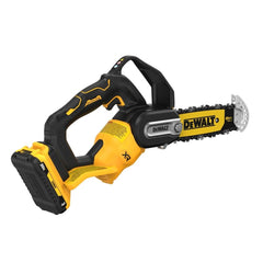 DEWALT cutting a tree limb to demonstrate fast, cordless pruning