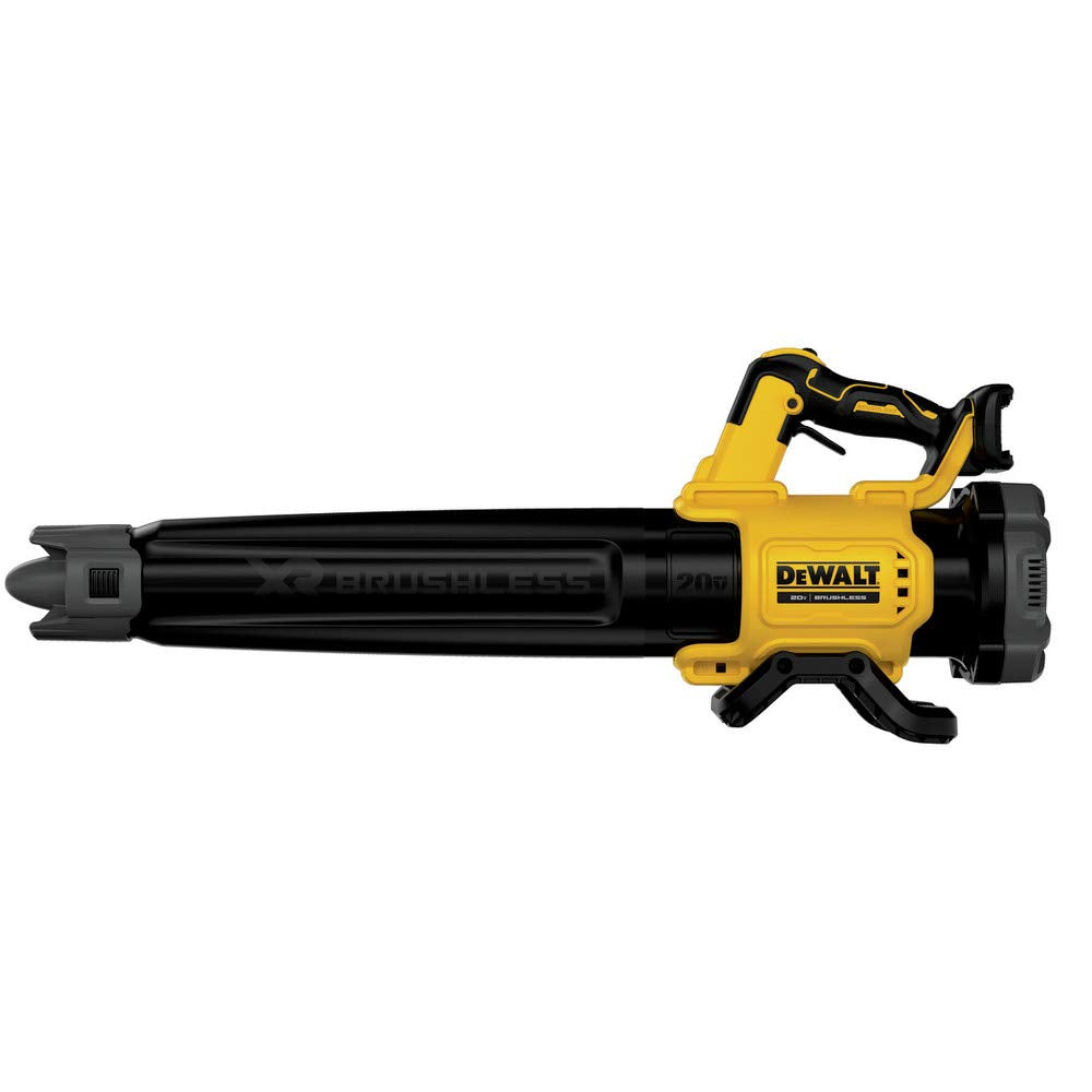 DEWALT blower concentrator nozzle closeup showing focused airspeed for tight spaces