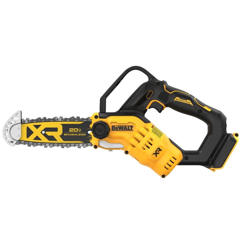 DEWALT bar and chain close-up highlighting sharp-cutting detail and durability