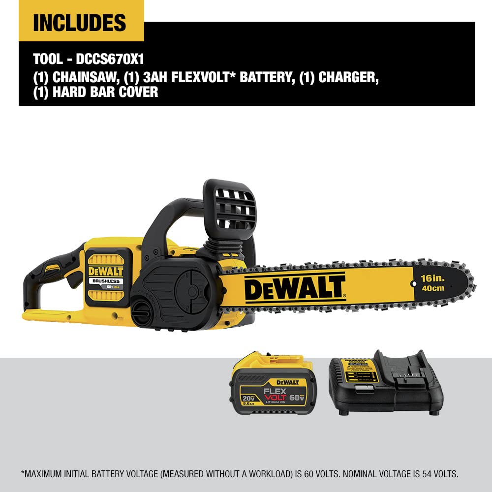 DEWALT close-up of bar and chain highlighting durable cutting components and safety