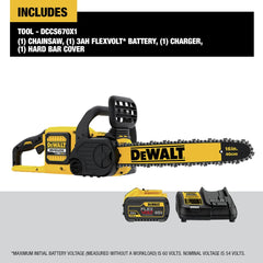 DEWALT close-up of bar and chain highlighting durable cutting components and safety