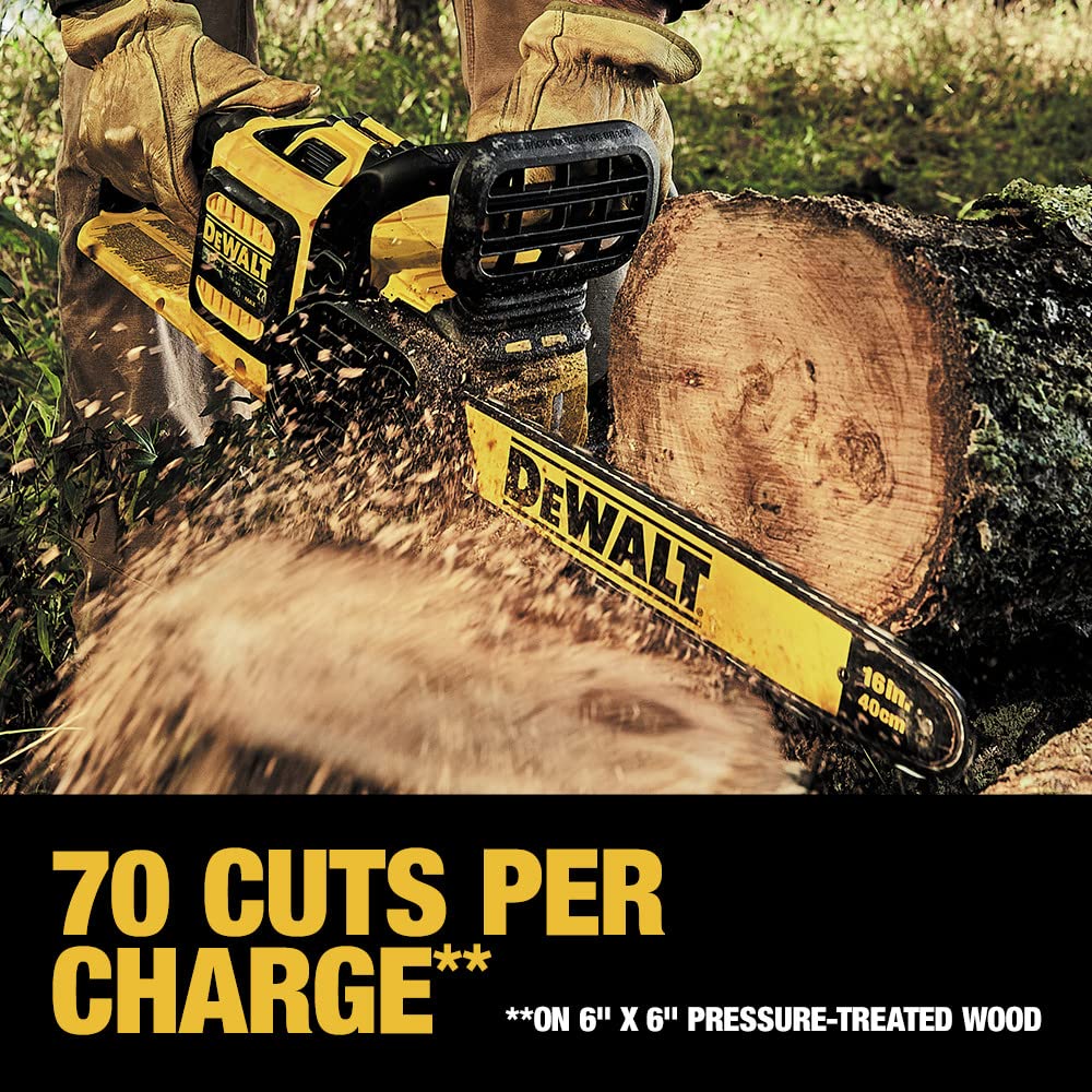 DEWALT guide bar label close-up showing model details for easy identification