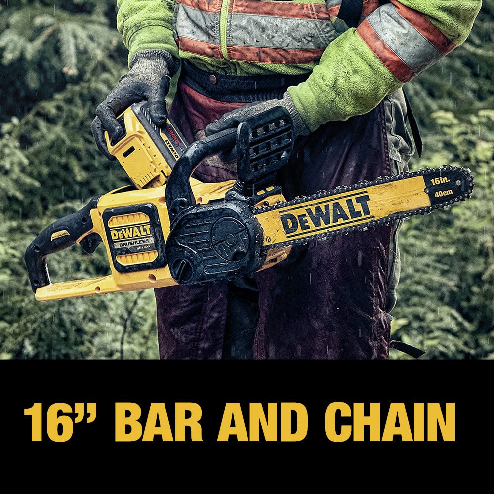 DEWALT chainsaw in a yard setting showing practical use for property maintenance