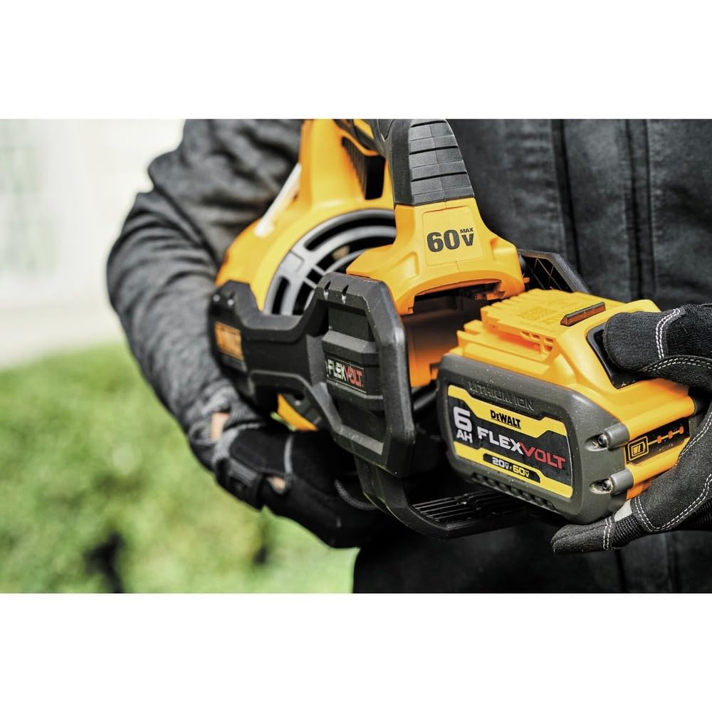 DEWALT DCBL772B with 60V battery mounted demonstrating cordless runtime and platform advantage