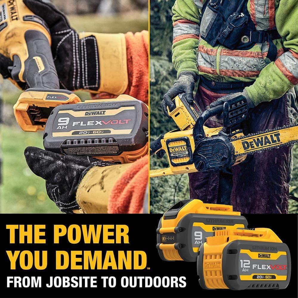 DEWALT DCBL772X1 lifestyle shot in yard cleanup showing cordless portability benefit