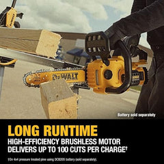 DEWALT in-use cutting a tree limb demonstrating controlled, lightweight handling