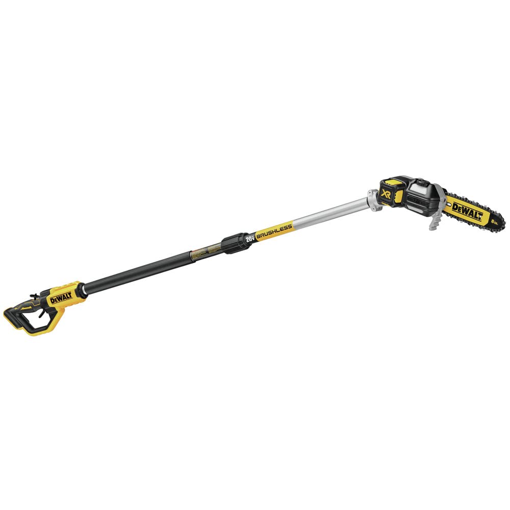 DEWALT pole saw chain close-up highlighting durable cutting performance