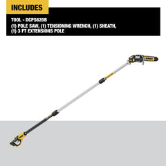 DEWALT pole saw extended showing head and reach for higher branches
