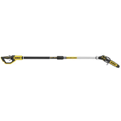 DEWALT pole saw front view showing tool and compact profile for ease