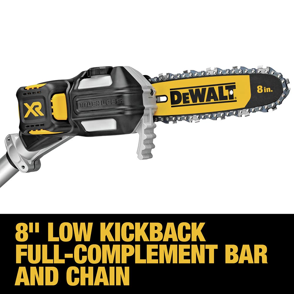 DEWALT pole saw label and model tag confirming authenticity and specs