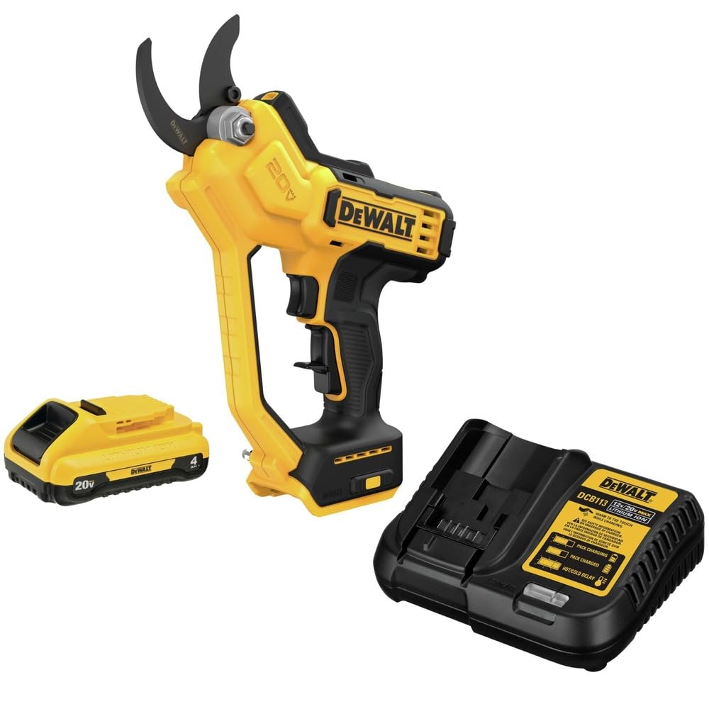 DEWALT pruner front view showing compact form and ready-to-use benefit