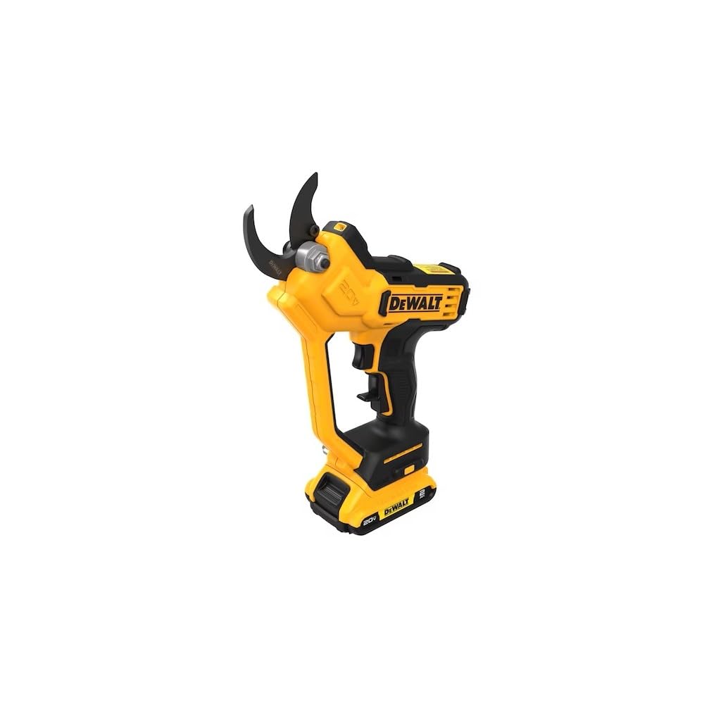 DEWALT pruner LED work light illuminating cut area for safer low-light pruning