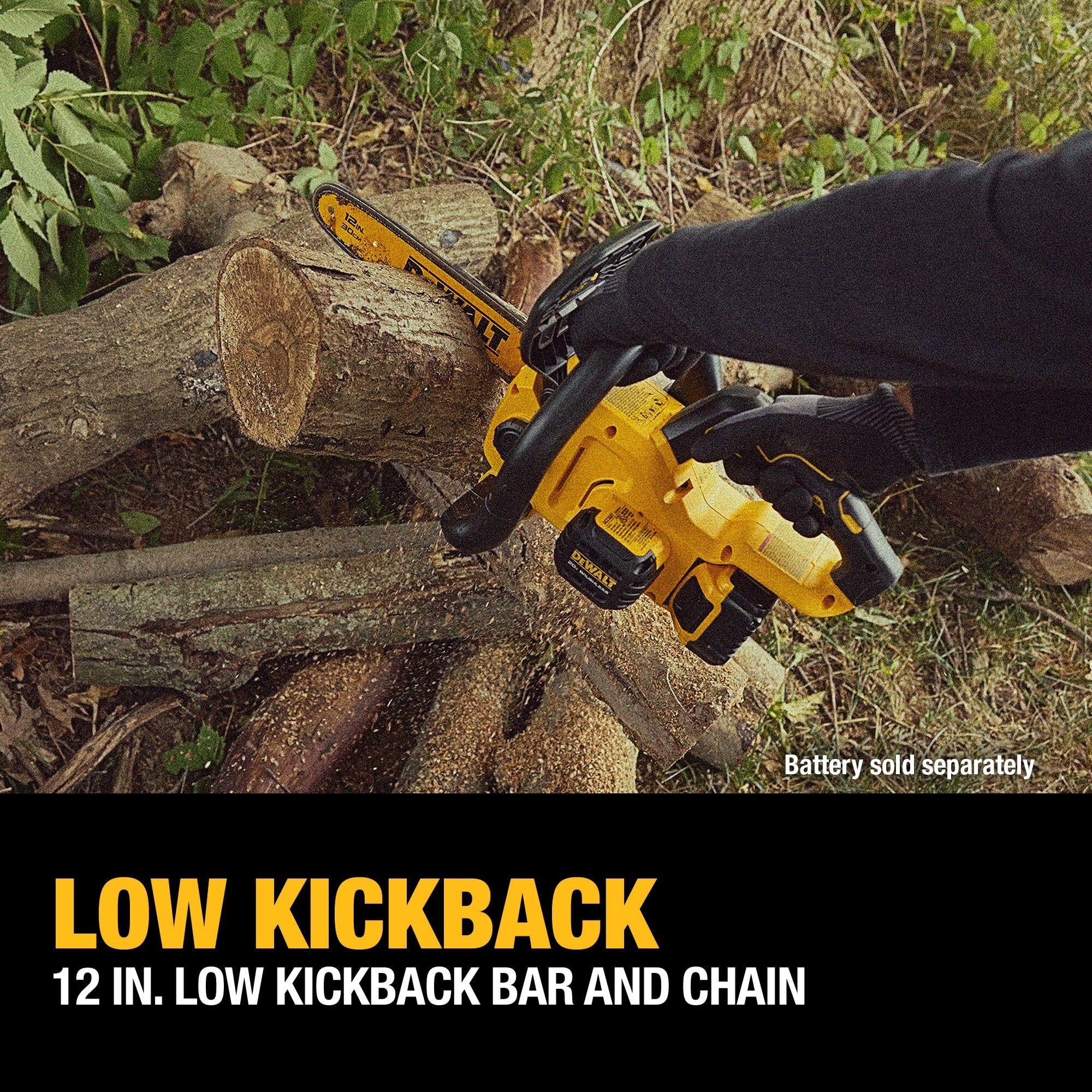 DEWALT size comparison next to a hand illustrating compact, easy maneuverability