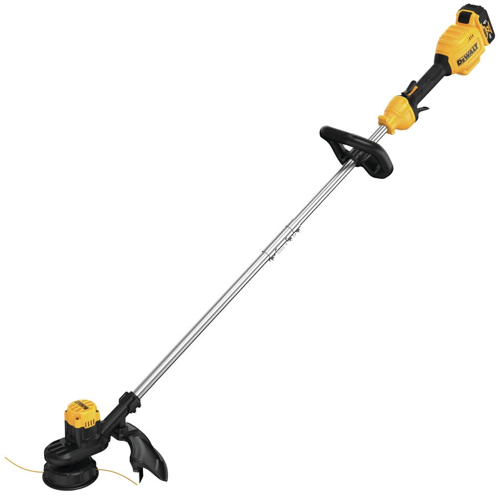 DEWALT trimmer side profile highlighting shaft balance and ergonomics