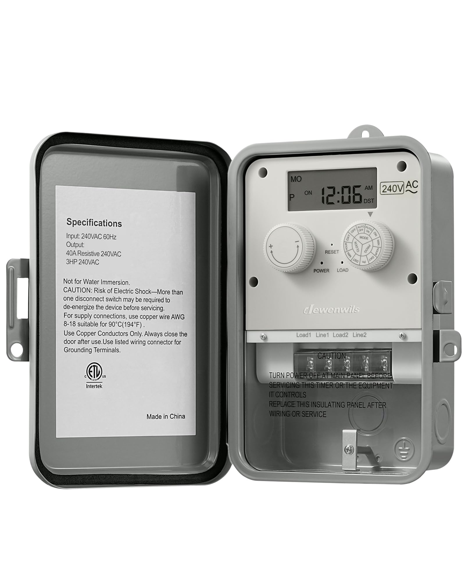DEWENWILS front panel view showing timer display and controls for easy scheduling