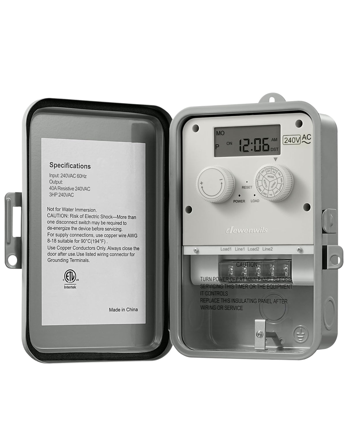 DEWENWILS front panel view showing timer display and controls for easy scheduling