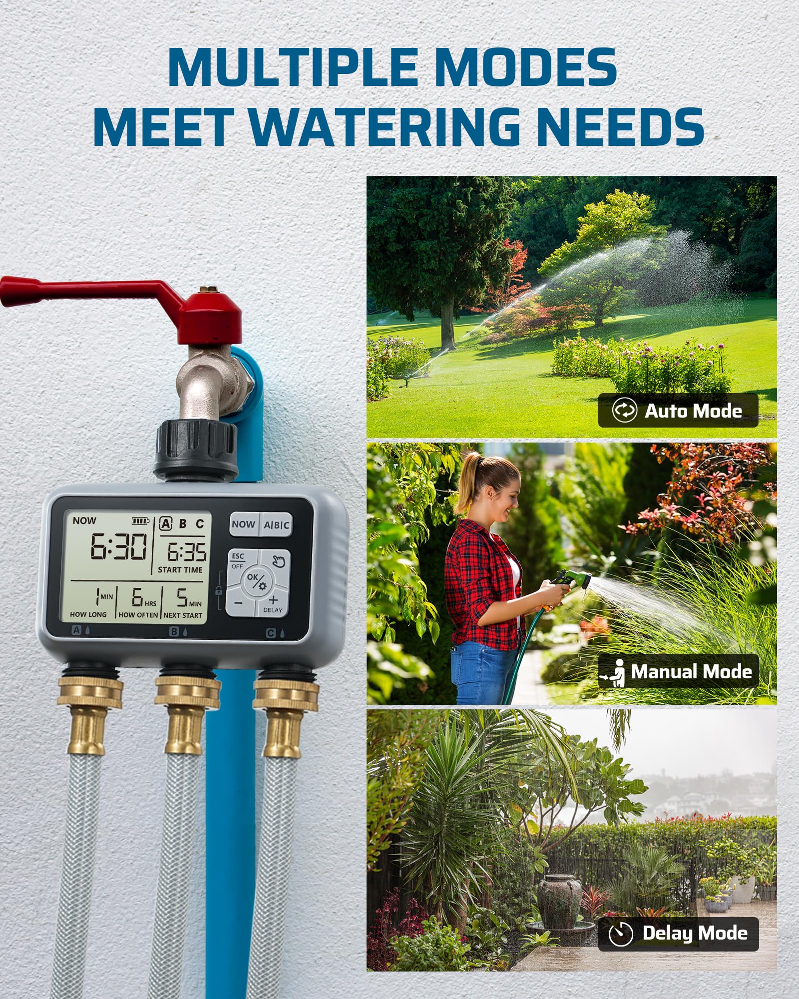 DEWENWILS in garden setting controlling hoses for lawn, beds, and containers