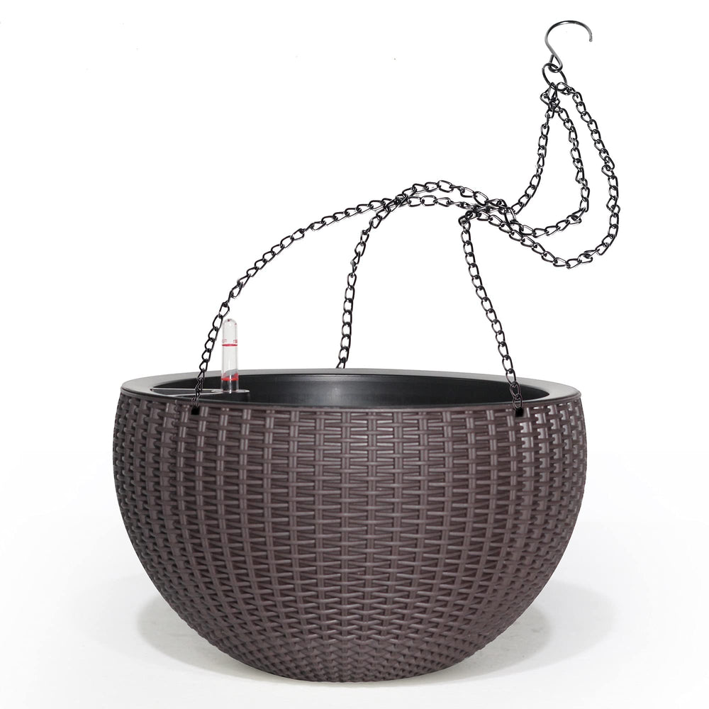 Dexceder brown planter front view showing shape and hanging benefit