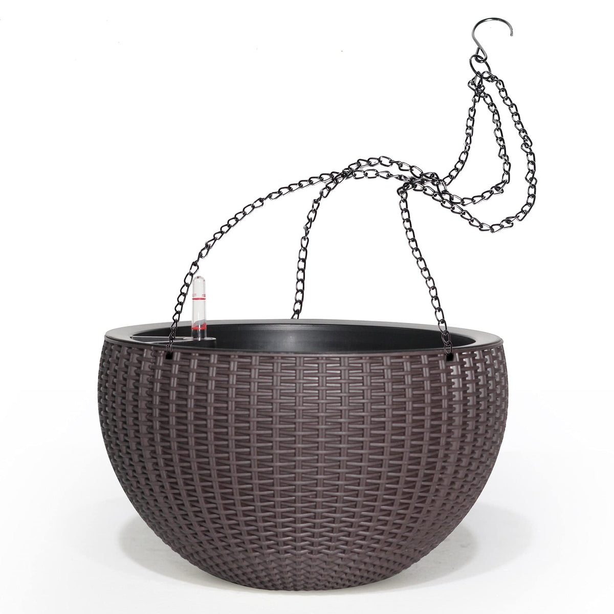 Dexceder brown planter front view showing shape and hanging benefit