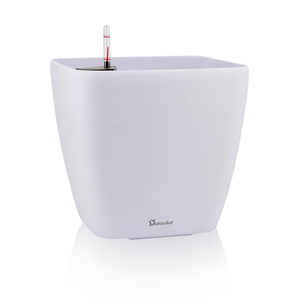 Dexceder front view white matte planter showing sleek modern finish and easy care