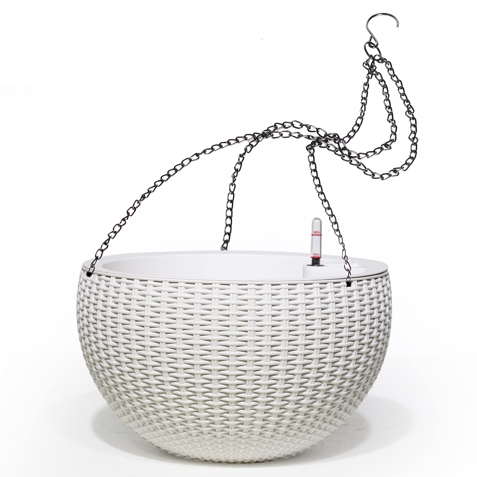 Dexceder front view of white hanging planter showing clean design and large capacity