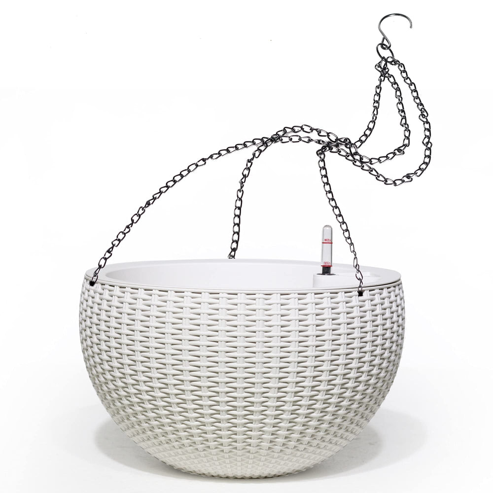 Dexceder front view of white hanging planter showing clean design and large capacity