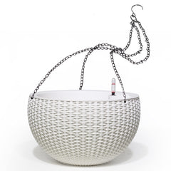 Dexceder front view of white hanging planter showing clean design and large capacity