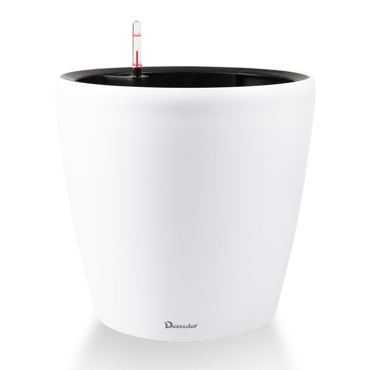 Dexceder white matte planter front view showing clean design and large capacity benefit