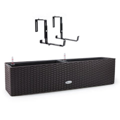 Dexceder window box front view showing brown rattan finish and size benefits