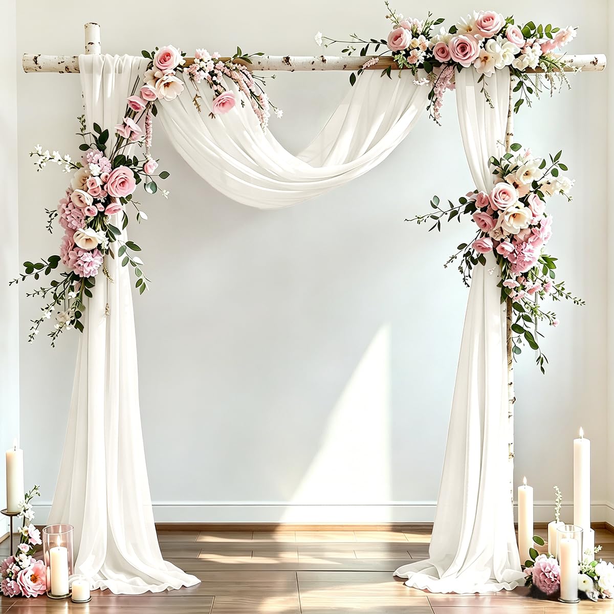 DeZerlor front view of 4-pack ivory drapes showing coverage and packaging benefit